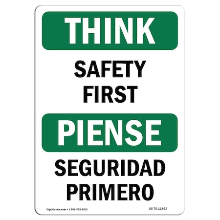 Signmission OSHA THINK Sign, Bilingual, 10in X 7in Rigid Plastic, 7" W, 10" L, Landscape, Bilingual OS-TS-P-710-L-11862